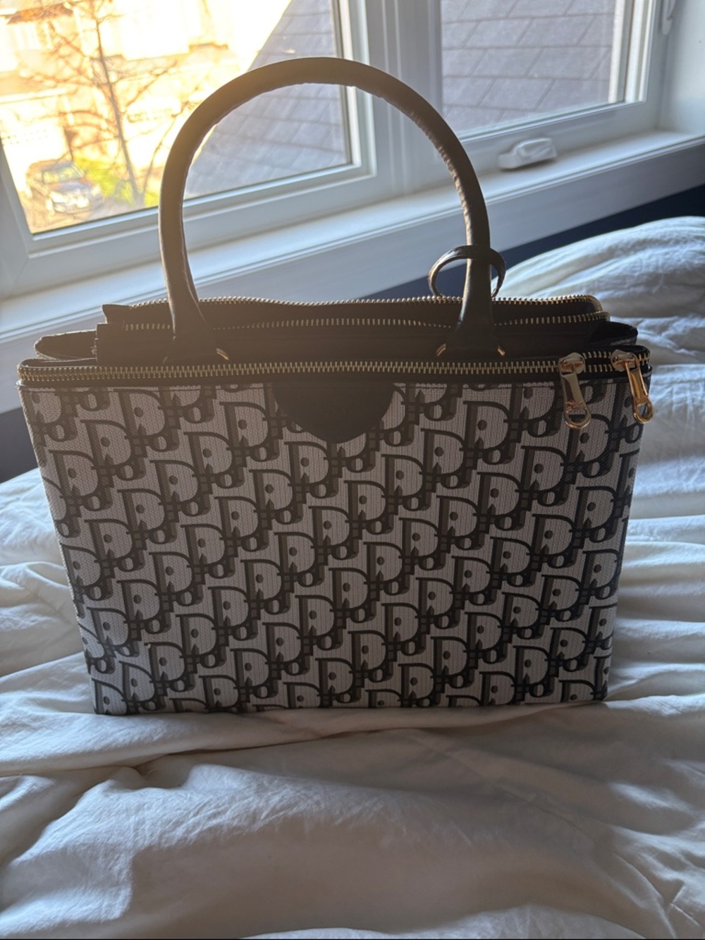 Dior Black and White Monogram Tote Bag